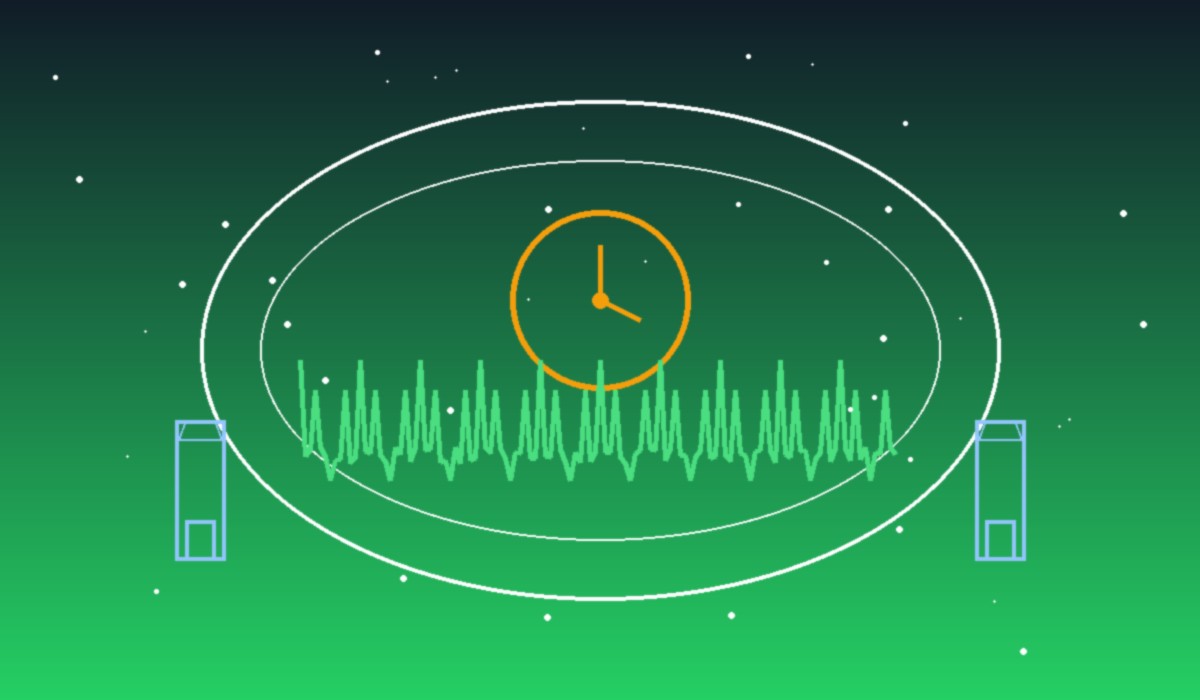 Healthy fitness lifestyle concept with a running track timer ring, heartbeat activity line, water bottles and fresh hydration elements on a dark green background